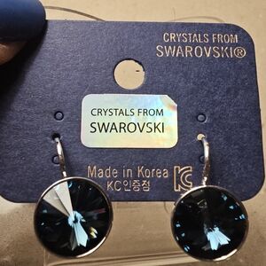 Swarovski.Elememt NAVY New!  Crystal Round Earrings. Leverback. Sparkles Classic